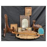 WOODEN CAMEL MIRROR PLATE STAND CARVED BOWL