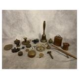 ASSORTED BRASS & COPPER BELLS, CANDLE SNUFFERS
