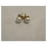 PEARL STUD EARRINGS MARKED 14k