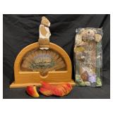 FRAMED FAN PAINTED WOOD AND HOOF BEAR SIGN