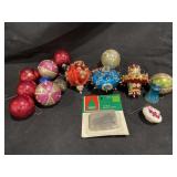 VINTAGE SHINY BRITE AND STRING SATIN ORNAMENTS