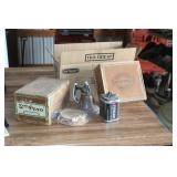 8 eveready batteries, cigar box, & ball