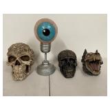Decorative Skull, Wolf & Eyeball Sculptures Lot