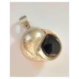 Sterling Silver Seashell Pendant with Black Stone