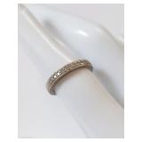 Sterling Silver Detailed Band Ring with Clear Ston