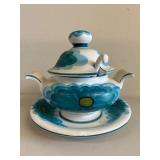 Hand-Painted Portuguese Ceramic Soup Tureen Set