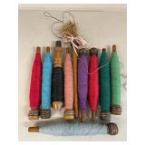 Set of 9 Vintage Wooden Yarn Spools
