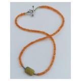 Sterling Silver Green and Orange Beaded Necklace w