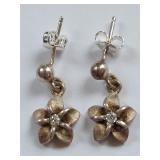 Vintage Sterling Silver Flower Drop Earrings