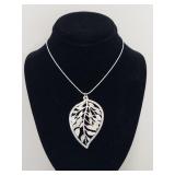 Sterling Silver Leaf Pendant Necklace Elegant Desi