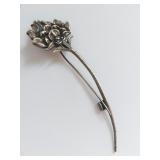 Vintage Sterling Silver Floral Brooch with Patina