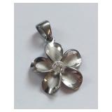 Sterling Silver Flower Pendant with Clear Stone
