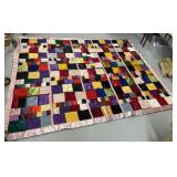 Colorful Satin Patchwork Quilt with Blue Backing