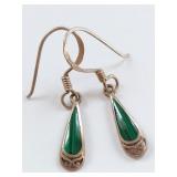 Sterling Silver Earrings with Green Teardrop Stone