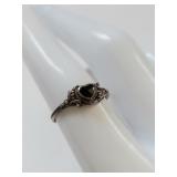 Vintage Sterling Silver Ring with Heart-Shaped Bla