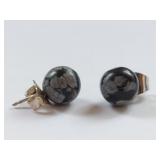 Sterling Silver Black and Grey Marbled Stone Stud