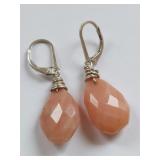 Elegant Sterling Silver Peach-Colored Stone Earrin