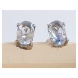 Elegant Sterling Silver Oval Stone Stud Earrings