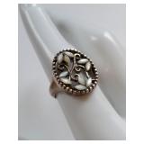 Vintage Sterling Silver Leaf Filigree Ring with St
