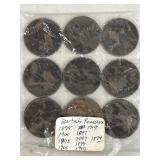 Collection of 10 British Pennies from 1894-1919
