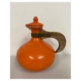 Orange Ceramic Jug with Wooden Handle