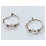 Vintage Sterling Silver Hoop Earrings with Clear F