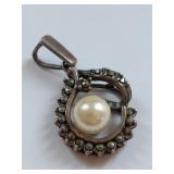 Sterling Silver Pearl Marcasite Pendant