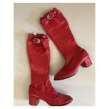 Vintage Red Leather Boots with Buckles made in Spa