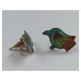 Chinese Sterling Silver Enamel Bird-Shaped Earring