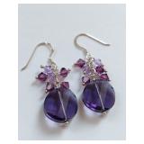 Sterling Silver Purple Stone Dangle Earrings