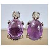 Sterling Silver Turtle Earrings with Purple Stones