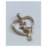 Sterling Silver Heart Pendant with Mouse and Clear
