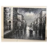 Venetian Canal Scene Painting in Black & White
