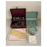 Vintage Jewelry Collection with Gloves and Beads