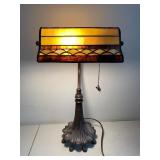 Vintage Stained Glass Table Lamp with Metal Base