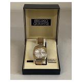 Vintage Seiko Quartz Watch with Box, Gold Tone