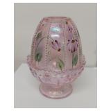 Iridescent Pink Fenton Fairy Lamp with Flowers