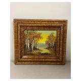 Vintage Landscape Painting with Wooden Frame