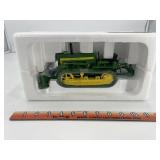 John Deere 420 Crawler with blade, collector
