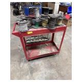 Red cart and electrical wire spools