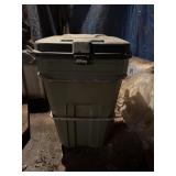 Plastic garbage can on wheels