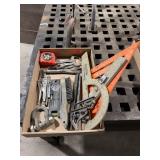 Vice grips, squares, tape measure