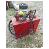 Red L shaped fuel tank with pump