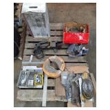 Pallet of misc bolts gas hose hyd jack small