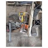 Misc pallet of bolts parts nails iron stands