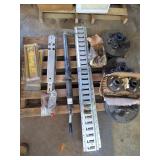 Pallet of parts trailer jack u-brackets hubs 4- E