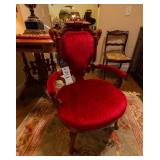 ANTIQUE VICTORIAN RED VELVET PARLOR CHAIR