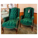 GREEN FELT VICTORIAN CHAIR