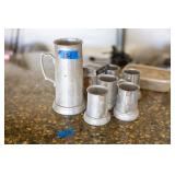PITCHER & 6 MUGS (METAL)