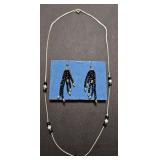 Beaded Fringe Earrings and Necklace Set